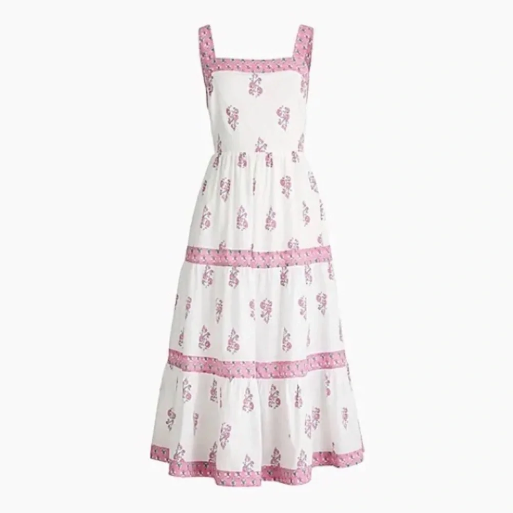 J. Crew | Block-print squareneck tiered midi dress
